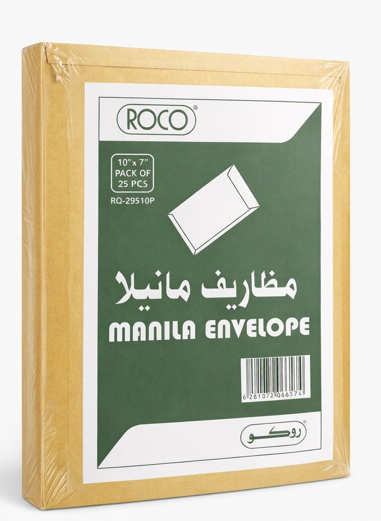 ROCO Manila Envelopes 10×7 Inch Pack of 25 | Brown Kraft Paper Envelopes for Mailing, Documents, Office & School Use - Image 1